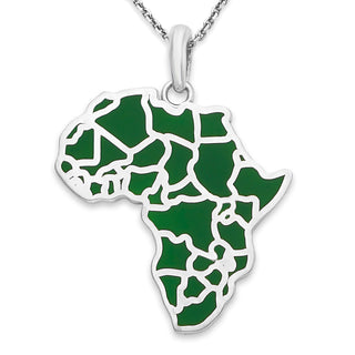 Africa Pendant Necklace in Solid Gold, Green Enamel