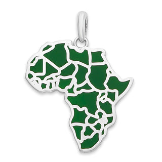 Africa Pendant Necklace in Sterling Silver, Green Enamel