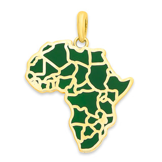 Africa Pendant Necklace in Solid Gold, Green Enamel