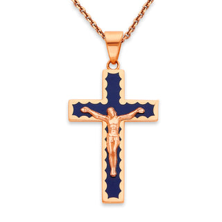 Cross Necklace in Solid Gold, Blue Enamel