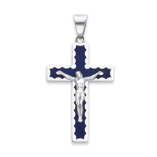 Cross Necklace in Sterling Silver, Blue Enamel