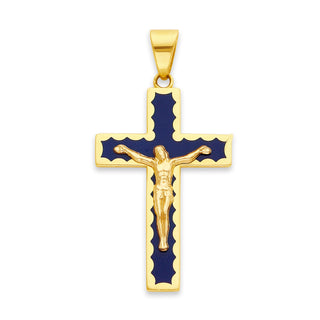 Cross Necklace in Solid Gold, Blue Enamel