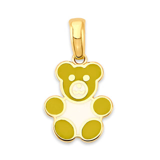 Bear Charm Necklace in Solid 14k Gold, Enamel Colors