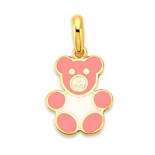 Bear Charm Necklace in Solid 14k Gold, Enamel Colors