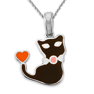 Cat Enamel Necklace in Solid 14k Gold