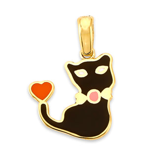 Cat Enamel Necklace in Solid 14k Gold