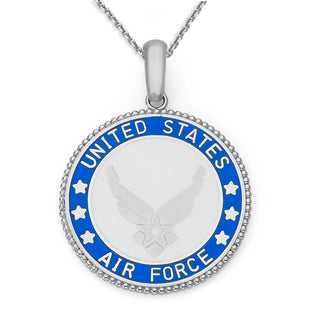 US Air Force Double Sided Pendant Necklace with Lord's Prayer in Solid Gold, Blue & White Enamel