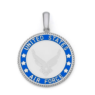 US Air Force Double Sided Pendant Necklace with Lord's Prayer in Solid Gold, Blue & White Enamel