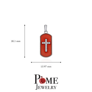 CZ Cross with Red Enamel Pendant Necklace in Sterling Silver, Cubic Zirconia