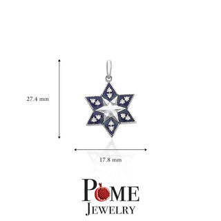 Star of David CZ Pendant Necklace in Sterling Silver, Blue Enamel, Cubic Zirconia