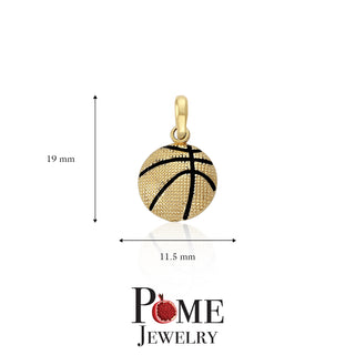 Basketball Pendant Necklace in Solid Gold, Black Enamel