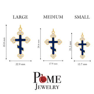 Eastern Orthodox Diamond Cross Pendant Necklace in Solid 14k Gold (Black Enamel, Available in 3 Sizes)