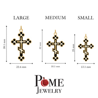 Elegant Orthodox Cross Pendant Necklace in Solid 14k Gold, Black Enamel
