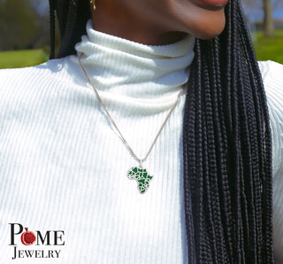 Africa Pendant Necklace in Sterling Silver, Green Enamel