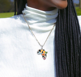 Africa Pendant Necklace in Solid Gold, Multi-Color Enamel