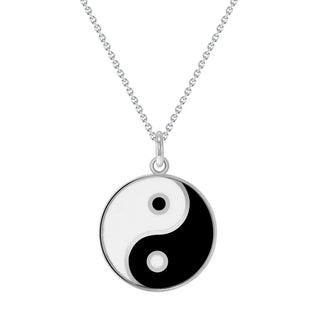Yin and Yang Pendant Necklace in Sterling Silver, Black & White Enamel