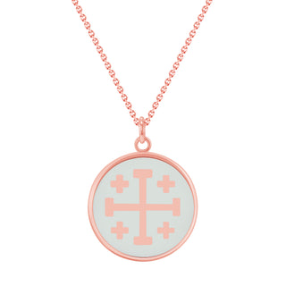 Jerusalem Cross Round Pendant Necklace in Solid 14k Gold