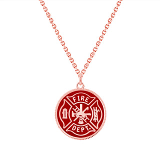 Fire Fighter Double Sided Pendant Necklace in Solid Gold with Lord's Prayer, Red & Red Enamel