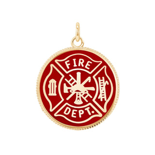 Fire Fighter Double Sided Pendant Necklace in Solid Gold with Lord's Prayer, Red & Red Enamel