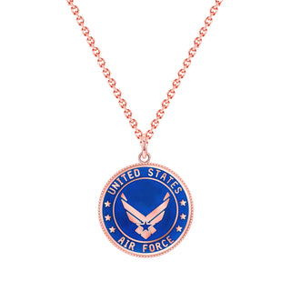 US Air Force Double Sided Pendant Necklace with Lord's Prayer in Solid Gold, Blue Enamel