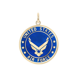 US Air Force Double Sided Pendant Necklace with Lord's Prayer in Solid Gold, Blue Enamel