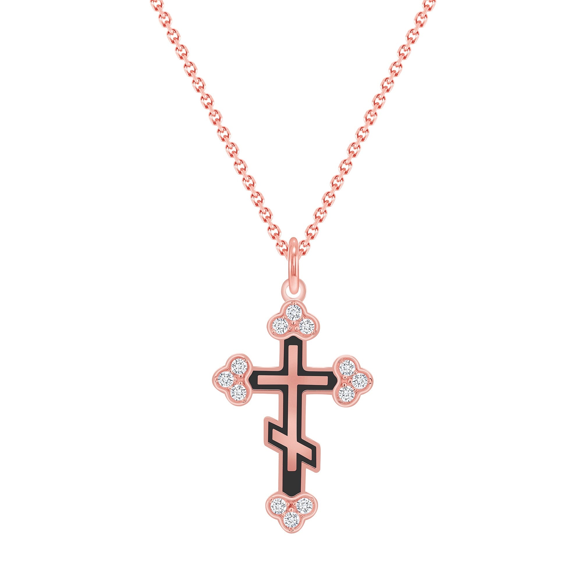 Eastern Orthodox Diamond Cross Pendant Necklace in Solid 14k Gold (Black  Bare Enamel, Available in 3 Sizes)