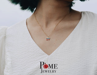 Eye of Horus CZ Pendant Necklace in Solid 10k Gold with Turquoise Stone, Blue and Red Enamel