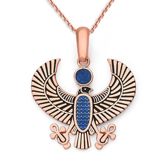 Egyptian Falcon in Solid Gold, Blue and Black Enamel, Egyptian Jewelry