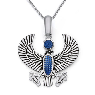 Egyptian Falcon in Solid Gold, Blue and Black Enamel, Egyptian Jewelry