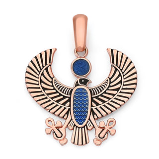 Egyptian Falcon in Solid Gold, Blue and Black Enamel, Egyptian Jewelry