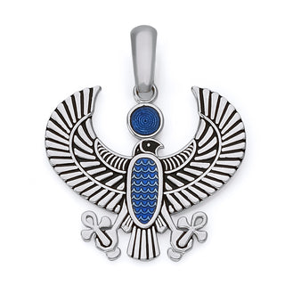 Egyptian Falcon in Sterling Silver, Blue and Black Enamel, Egyptian Jewelry