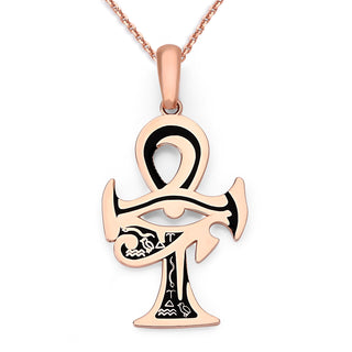 Eye of Horus Ankh Cross Pendant Necklace in Solid Gold