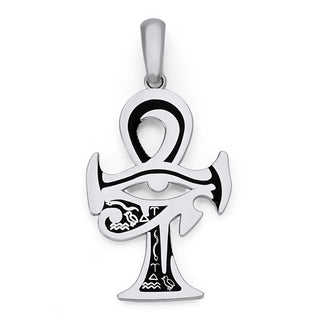 Eye of Horus Ankh Cross Pendant Necklace in Sterling Silver