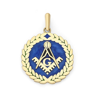 Freemason / Masonic Symbol Pendant Necklace in Solid Gold with Crown Finish