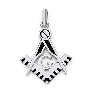 Masonic Square and Compass Pendant Necklace in Sterling Silver, Black Enamel, Masonic Gifts, Freemason Jewelry