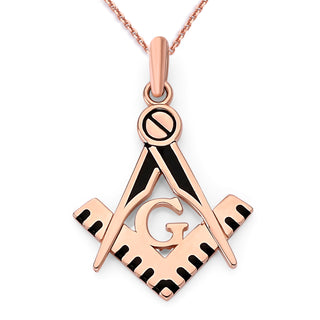 Masonic Square and Compass Pendant Necklace in Solid Gold, Black Enamel, Masonic Gifts, Freemason Jewelry