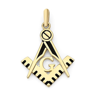 Masonic Square and Compass Pendant Necklace in Solid Gold, Black Enamel, Masonic Gifts, Freemason Jewelry