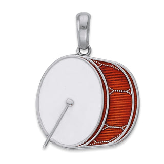 Red Drum Pendant Necklace in Sterling Silver for Drummer, Red Enamel