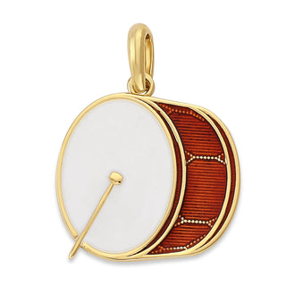 Red Drum Pendant Necklace in Solid Gold for Drummer, Red Enamel