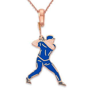 Baseball Player Pendant Necklace in Solid Gold