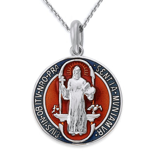 Saint Benedict Coin Pendant Necklace in Solid Gold, Double Sided Pendant