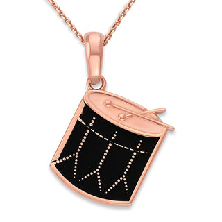 Black Drum Pendant Necklace in Solid Gold for Drummer, Black Enamel