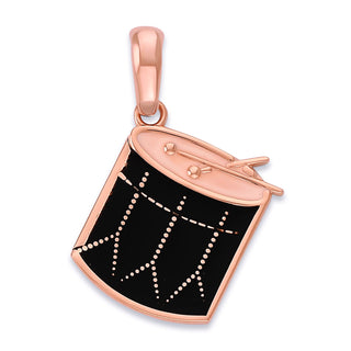 Black Drum Pendant Necklace in Solid Gold for Drummer, Black Enamel