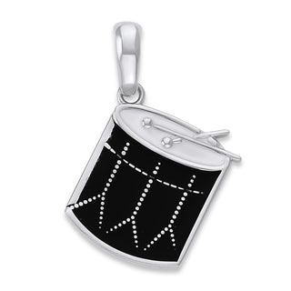 Black Drum Pendant Necklace in Sterling Silver for Drummer, Black Enamel