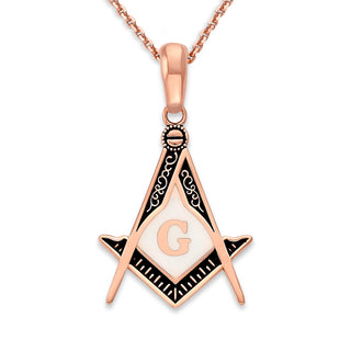 Masonic Square and Compass Pendant Necklace in Solid Gold, Black and White Enamel, Masonic Gifts