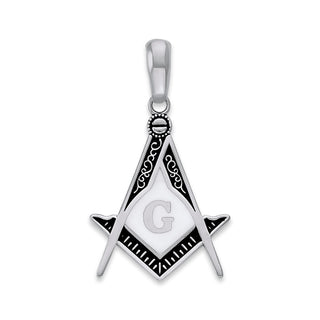 Masonic Square and Compass Pendant Necklace in Solid Gold, Black and White Enamel, Masonic Gifts