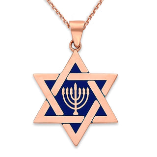 Star of David and Menorah Pendant Necklace in Solid Gold