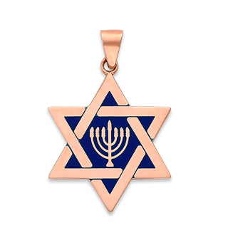 Star of David and Menorah Pendant Necklace in Solid Gold