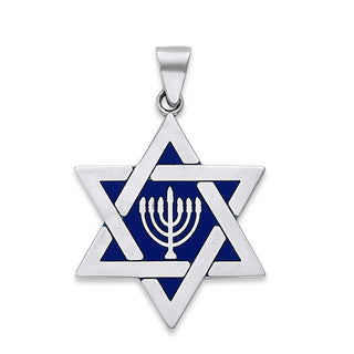 Star of David and Menorah Pendant Necklace in Sterling Silver