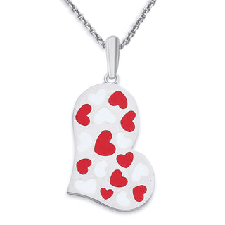 Heart Pendant Necklace in Sterling Silver, Red or Pink Enamel, Heart Charm